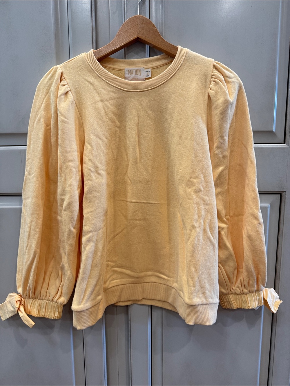 Nation LTD Puff-Sleeve Crewneck Sweatshirt in Yellow